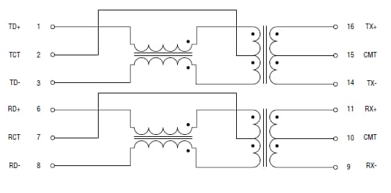 Schaltplan - Bourns SM9107xAL AEC-Q200-LAN-10/100-Base-T-Transformatoren